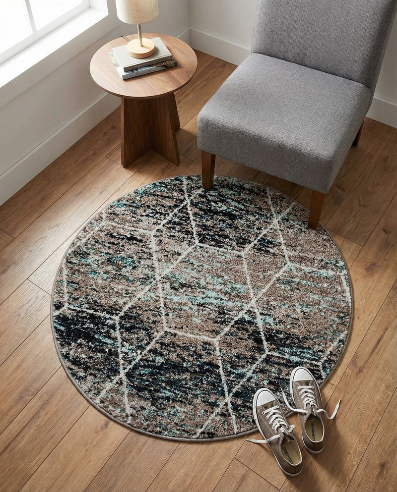 Trellis Mosaic Collection Area Rug - Arborville (Blue Multi) Round Blue Multi  lifestyle 76