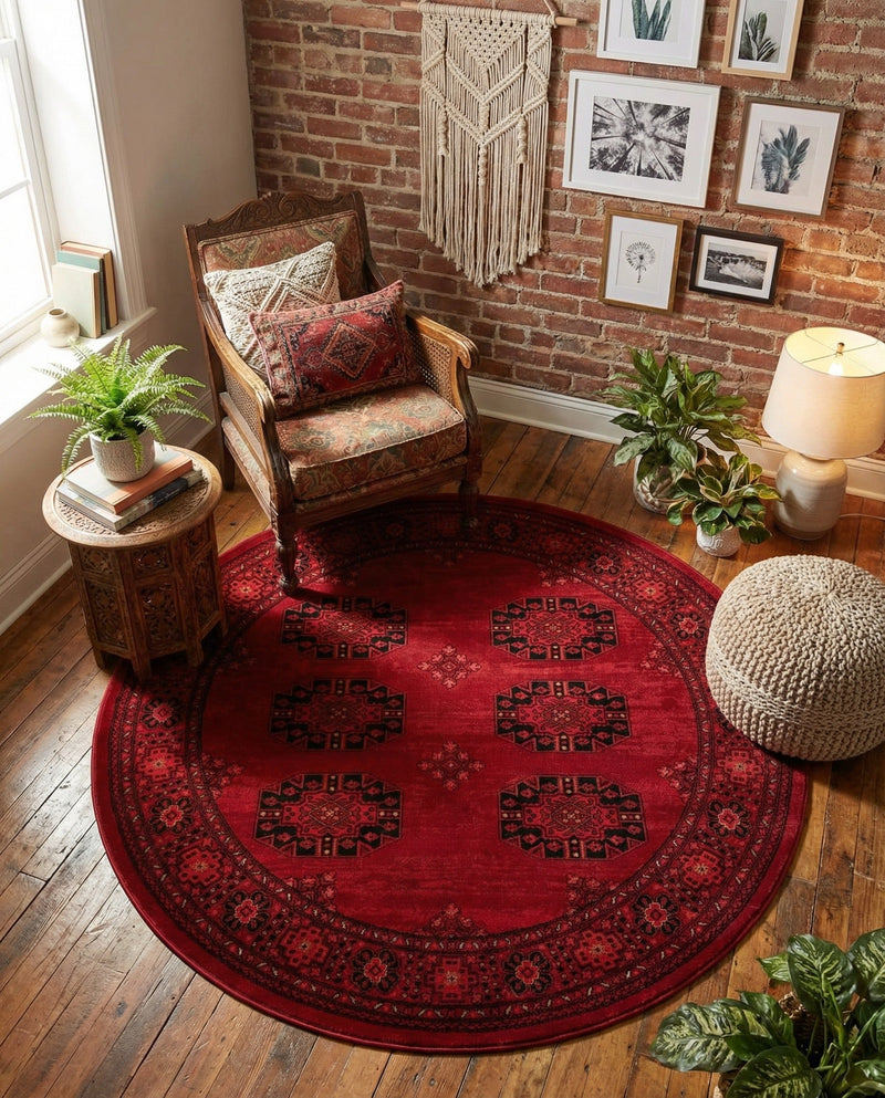 Samarkand Elegance Collection Area Rug -  Fergana Round Red  lifestyle 42
