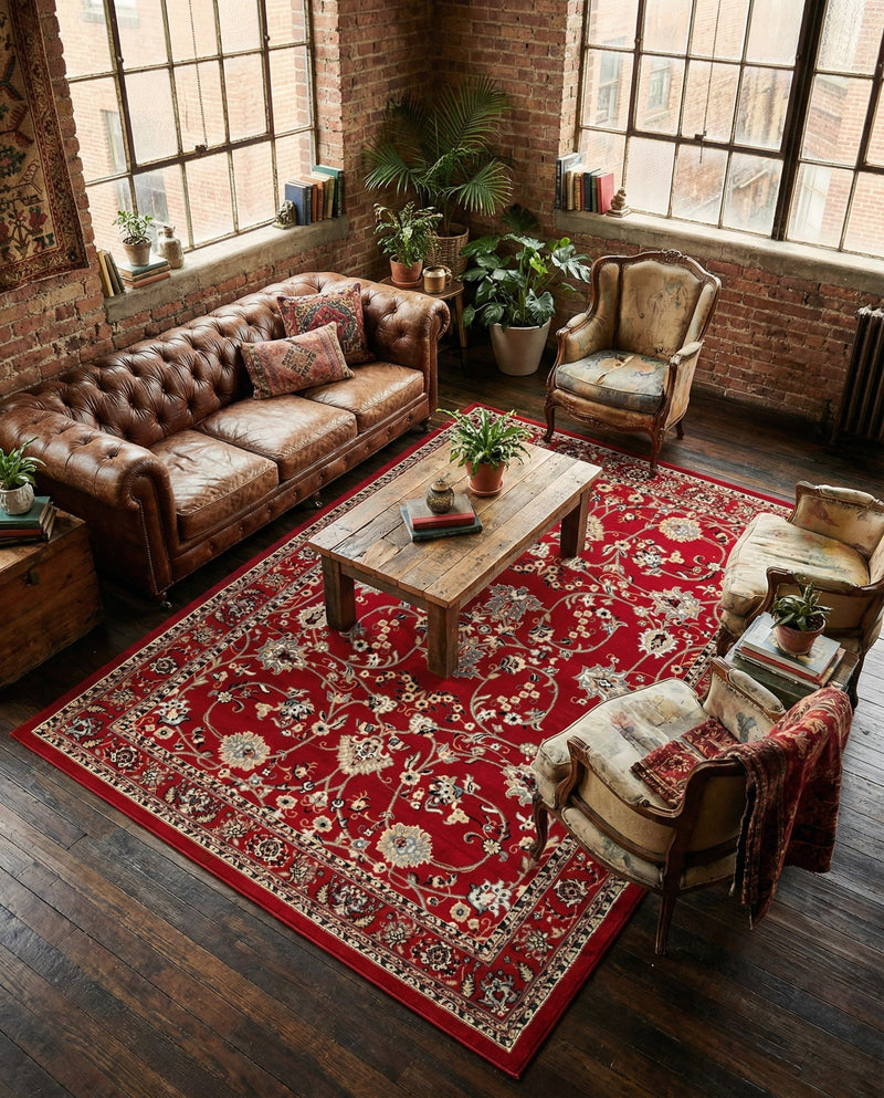 Isfahan Elegance Collection Area Rug - Naghsh-e Jahan (Red) Rectangle Red  lifestyle 14