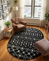 Berber Lattice Shag Collection Area Rug - Atlas (Black and White) Oval Black and White  lifestyle 49