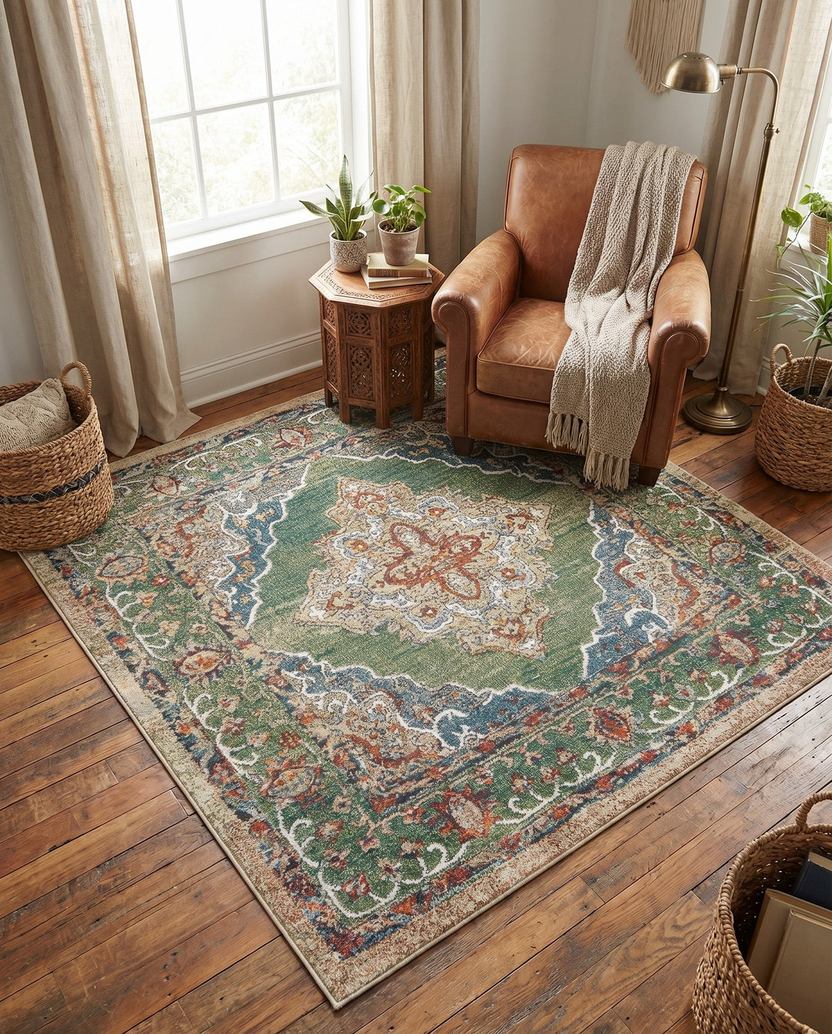 Savannah Soiree Collection Area Rug - Serengeti (Green) Square Green  lifestyle 82