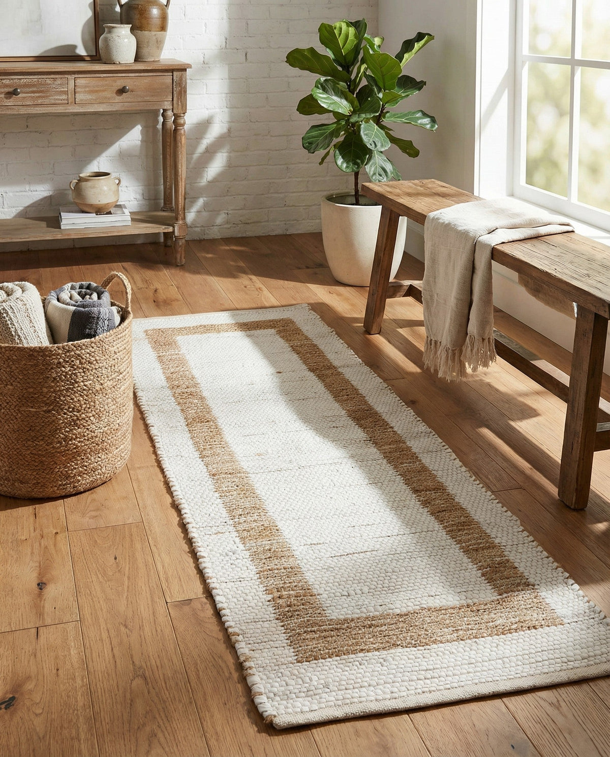 Osian Looms Collection Area Rug - Durham Runner White and Natural  lifestyle 168