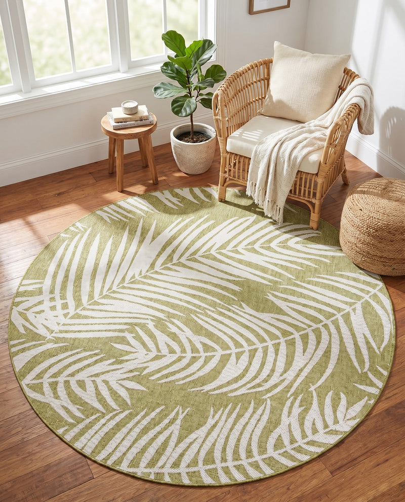 Seaside Blooms Collection Area Rug - Verdure (Green) Round Green  lifestyle 75
