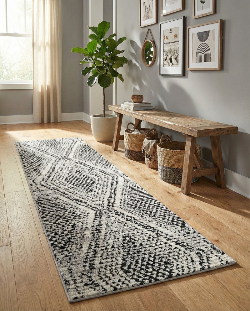 Marrakech Mosaic Collection Area Rug -  Medina Runner Black and White  lifestyle 56