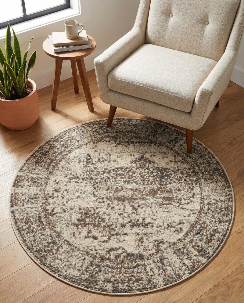 Gobi Sands Collection Area Rug -  Badain Round Cream  lifestyle 59