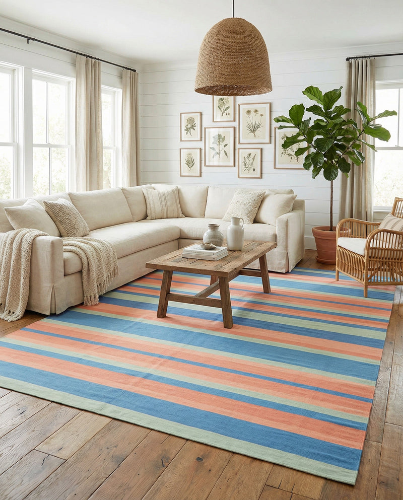 Coastal Stripe Dhurrie Collection Area Rug - Seashore Rectangle Multi  lifestyle 7