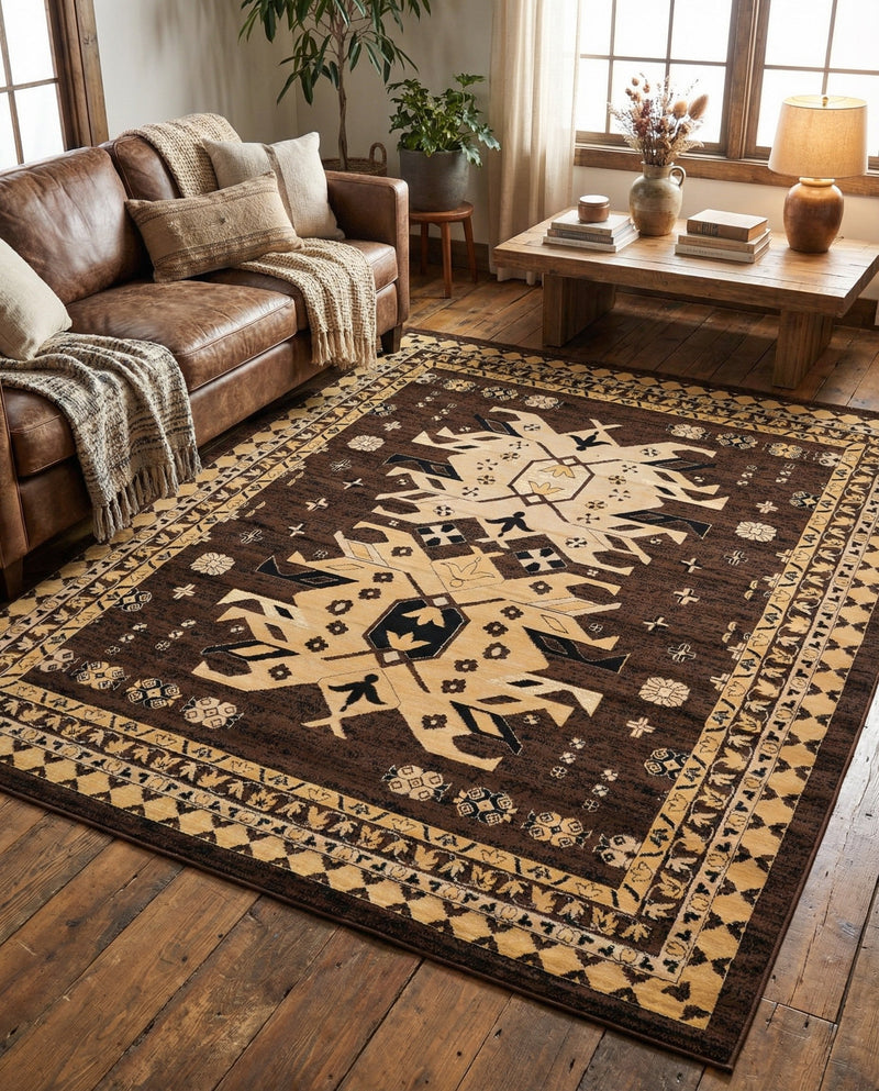 Tabriz Tapestries Collection Area Rug - Azerbaijan (Brown) Rectangle Brown  lifestyle 20