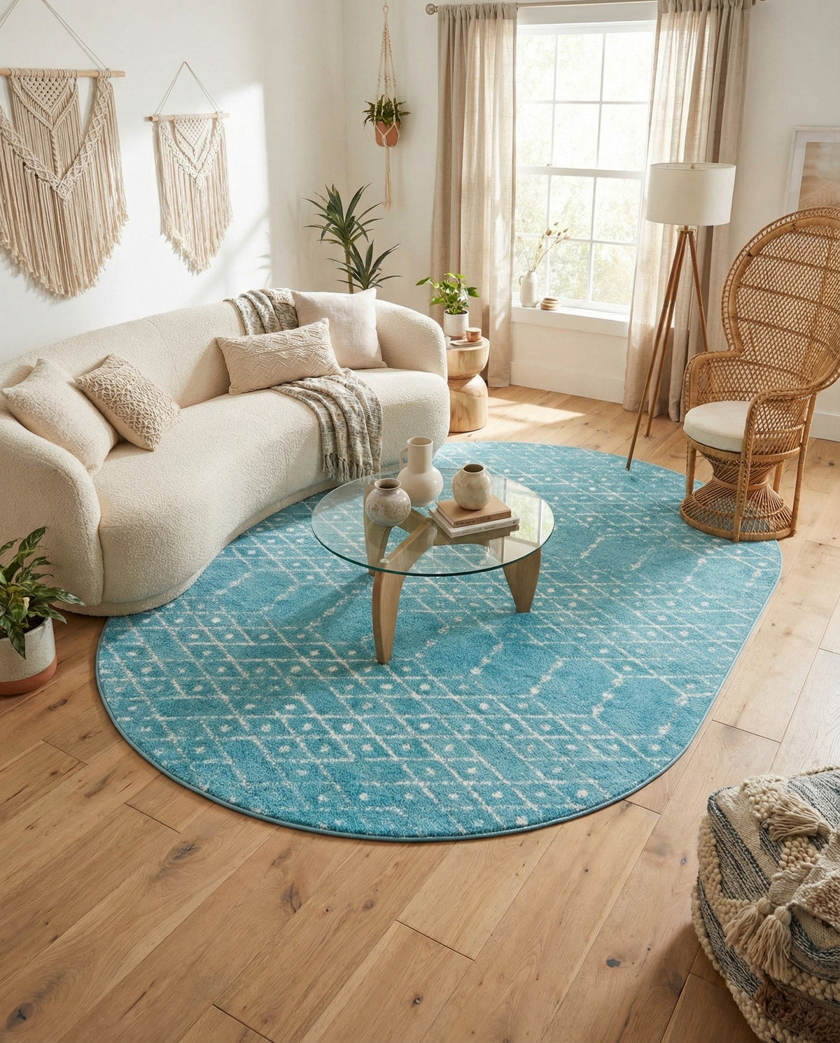 Marrakesh Lattice Collection Area Rug - Casablanca (Teal blue) Oval Teal blue  lifestyle 81