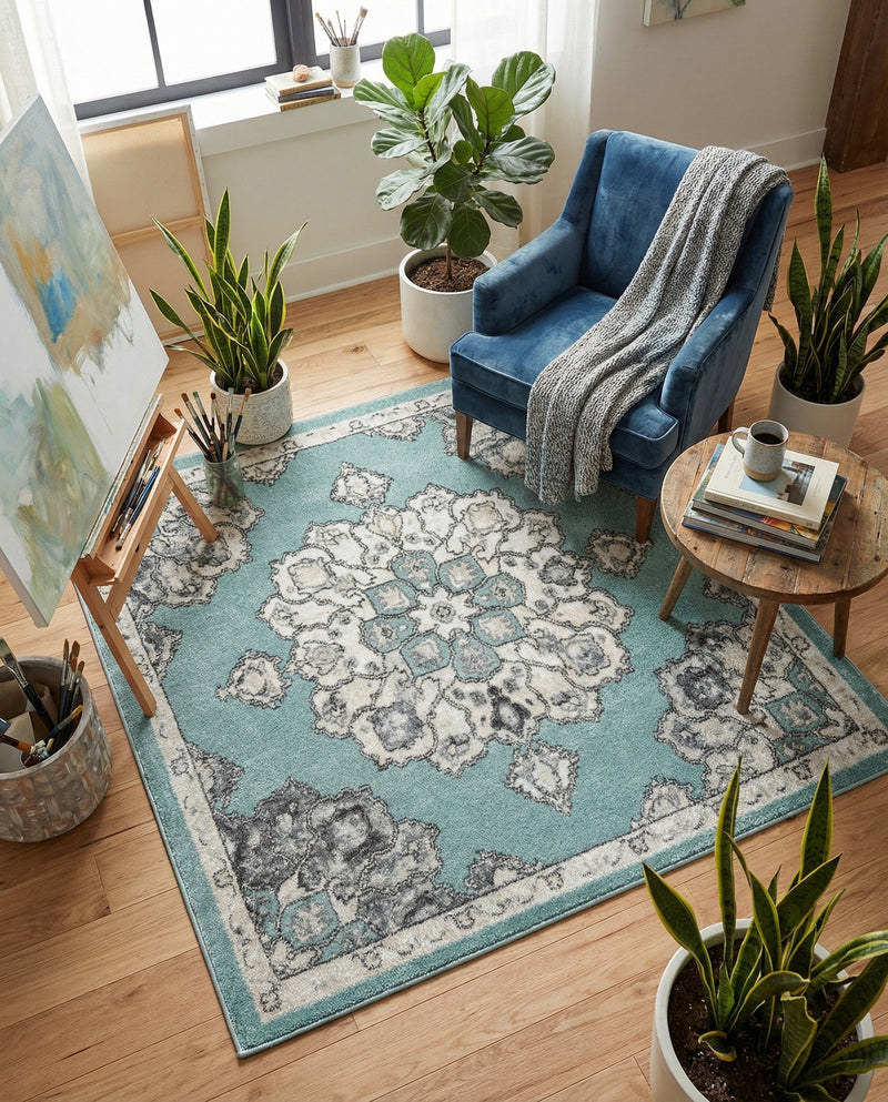 Beverly Grove Collection Area Rug - Melrose (Aqua) Square Aqua  lifestyle 20