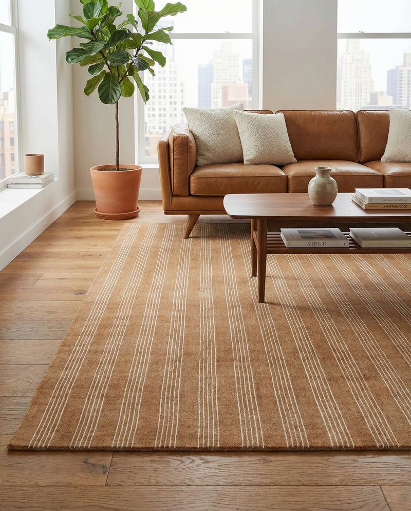 Hampton Stripes Wool Collection Area Rug - Montauk Rectangle Latte Brown  lifestyle 37