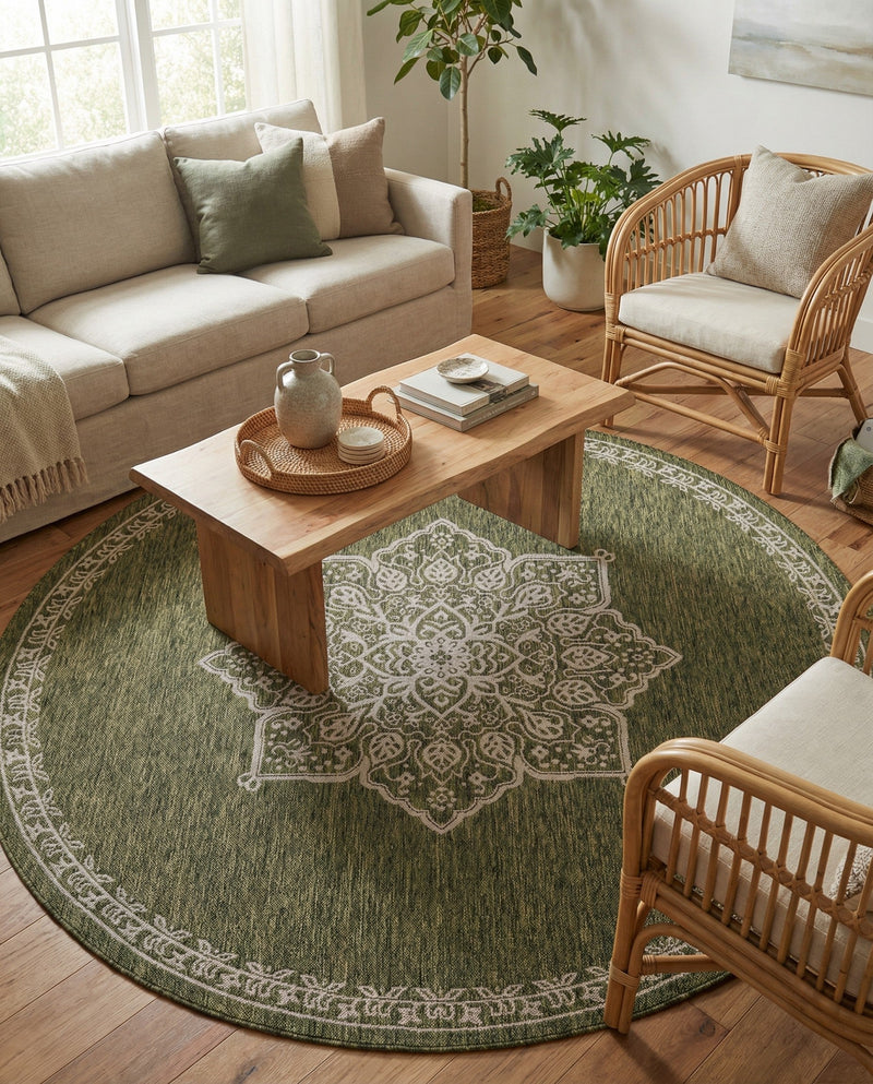 Patio Heritage Collection Area Rug -  Charleston (Green) Round Green  lifestyle 77