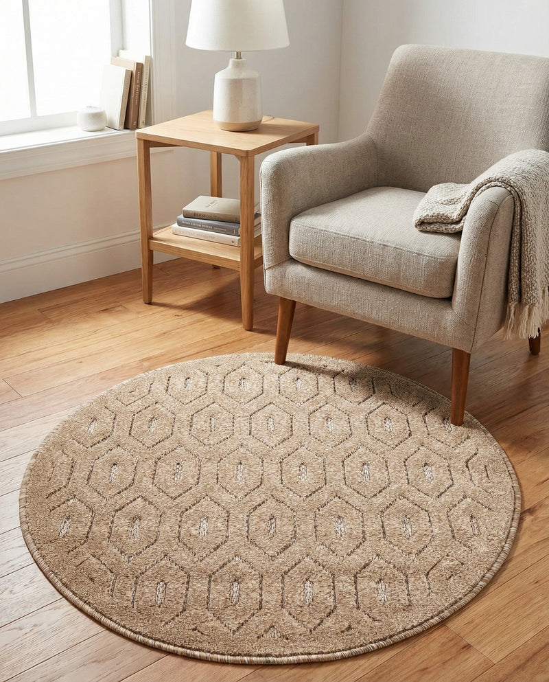 Garden Lattice Charm Collection Area Rug - Arbor (Beige) Round Beige  lifestyle 50