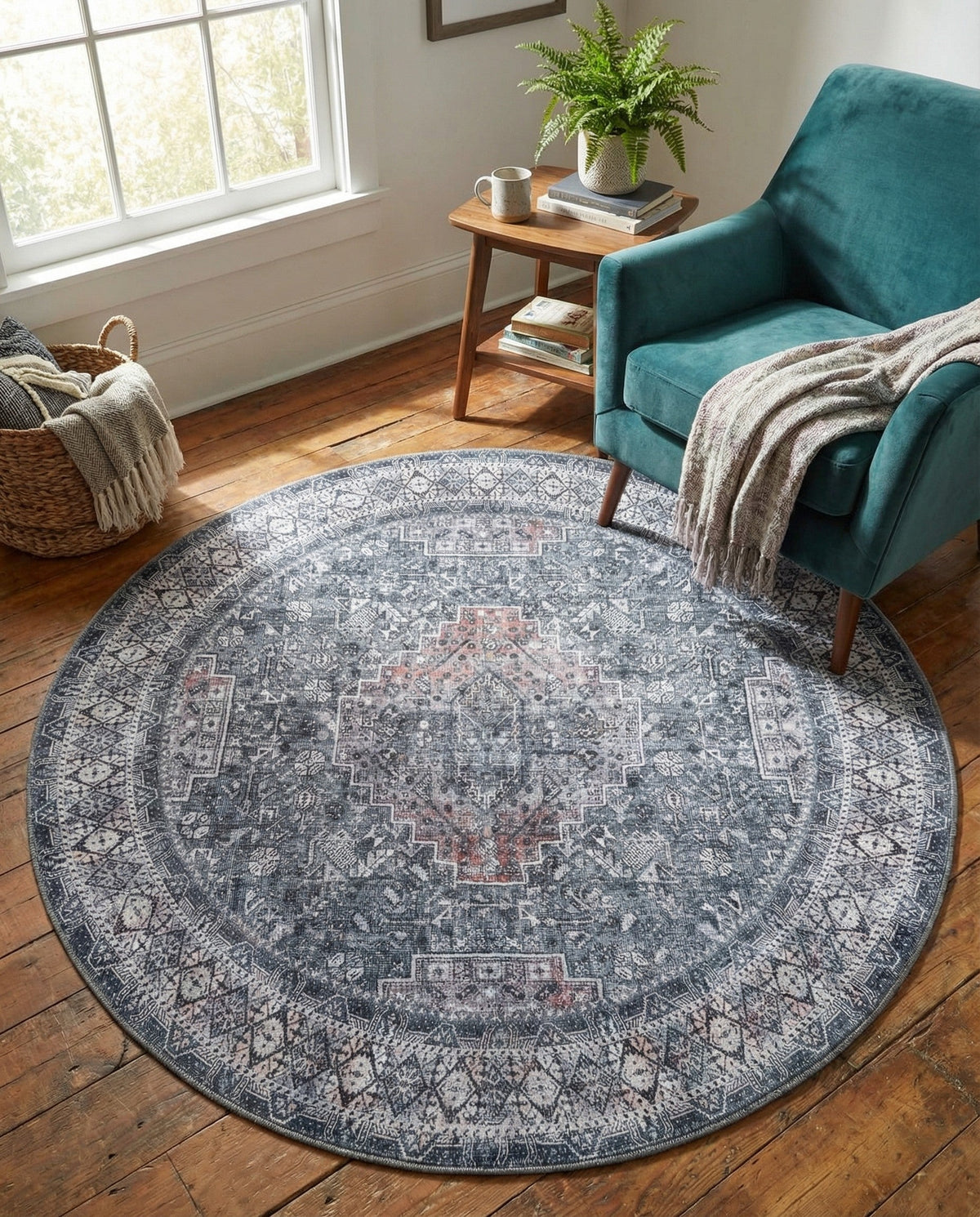 Heritage Elegance Collection Area Rug -  Uffizi Round Gray  lifestyle 126