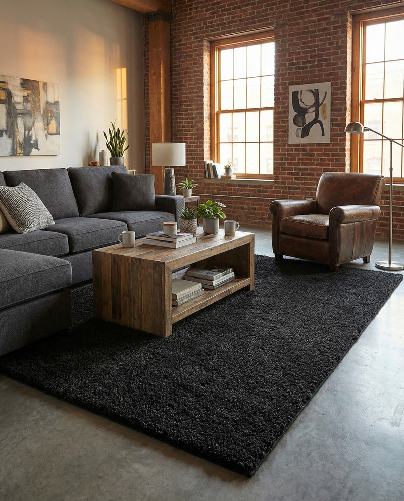 Solid Shag Seaside Collection Area Rug - Azure Cove (Charcoal) Rectangle Charcoal  lifestyle 3