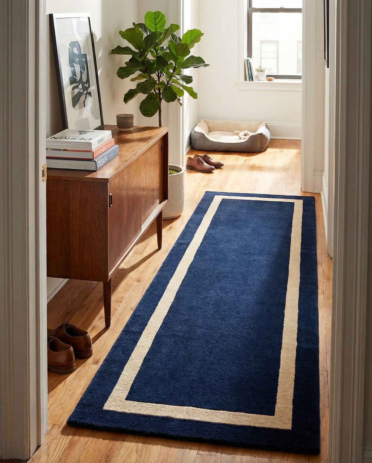 Savannah Borders Wool Collection Area Rug - Chatham Runner Cobalt Blue  lifestyle 175