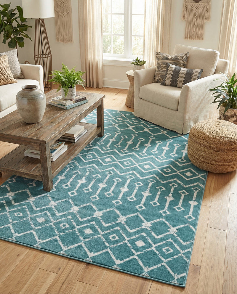 Marrakech Lattice Collection Area Rug - Medina (Turquoise) Rectangle Turquoise  lifestyle 4