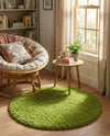 Plush Oasis Collection Area Rug - Serenity (Grass Green) Round Grass Green  lifestyle 53