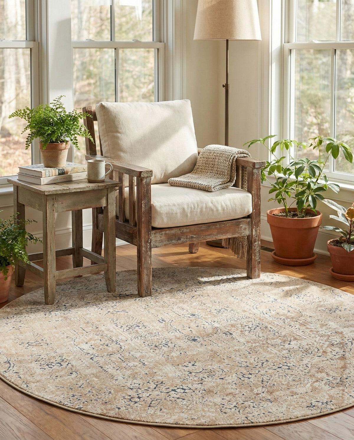 Coastal Manor Collection Area Rug -  Wavecrest Round Beige  lifestyle 127