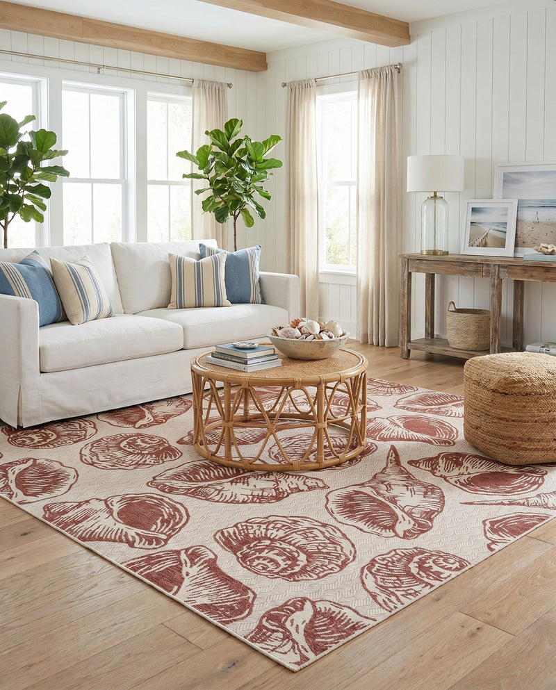 Seaside Haven Rugs Collection Area Rug -  Lighthouse (Ivory Rust Red) Square Ivory Rust Red  lifestyle 52