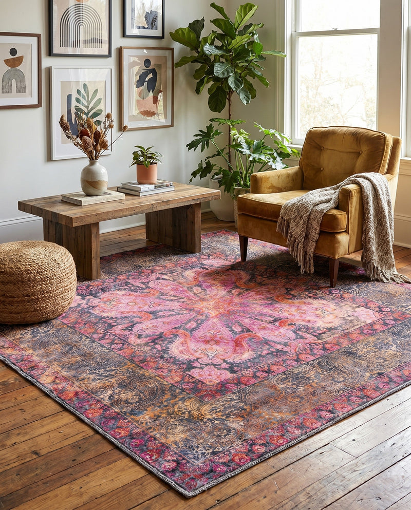 Maranta Collection Area Rug - Paramaribo Square Pink  lifestyle 36