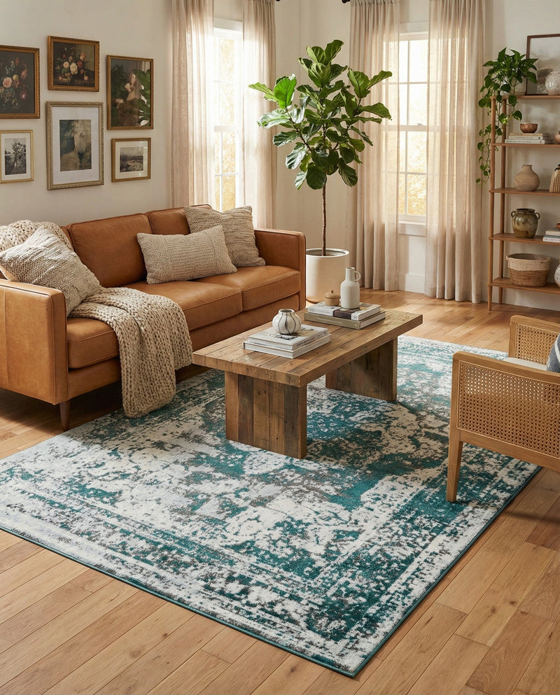 Riviera Elegance Collection Area Rug -  Menton (Turquoise) Rectangle Turquoise  lifestyle 29