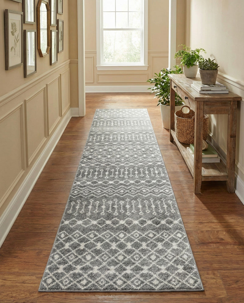 Mediterranean Lattice Collection Area Rug - Santorini (Gray) Runner Gray  lifestyle 46