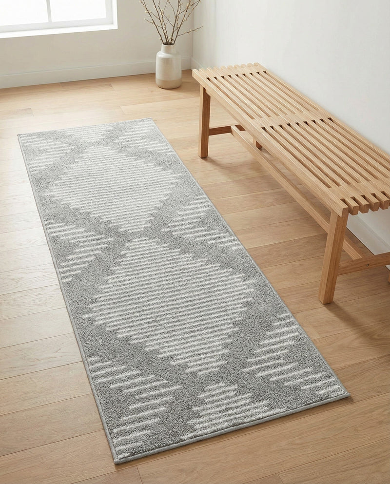 Seychelles Stripes Collection Area Rug - Mahe (Gray and Ivory) Runner Gray and Ivory  lifestyle 58