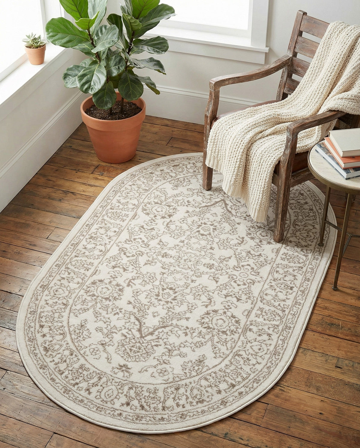 Savannah Elegance Collection Area Rug - Augusta (Ivory) Oval Ivory  lifestyle 96