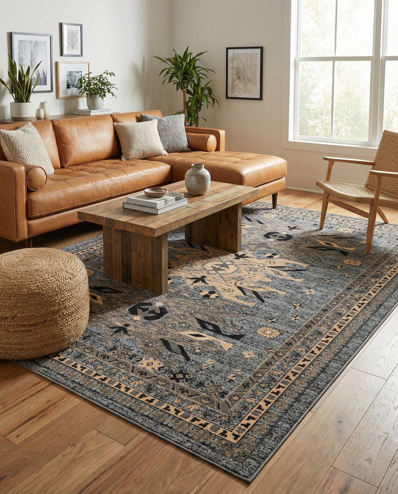 Tabriz Tapestries Collection Area Rug - Azerbaijan (Gray) Rectangle Gray  lifestyle 8