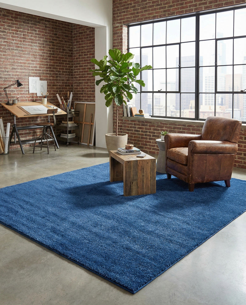 Solid Shag Seaside Collection Area Rug - Azure Cove (Navy Blue) Rectangle Navy Blue  lifestyle 17