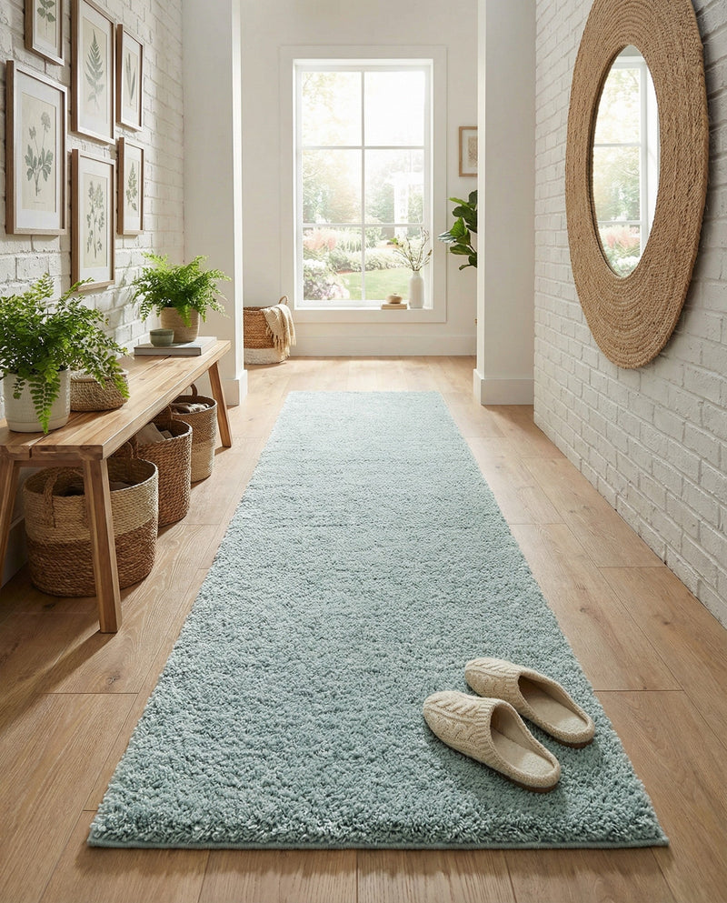 Cozy Comfort Shag Collection Area Rug - Haven (Sage Green) Runner Sage Green  lifestyle 76