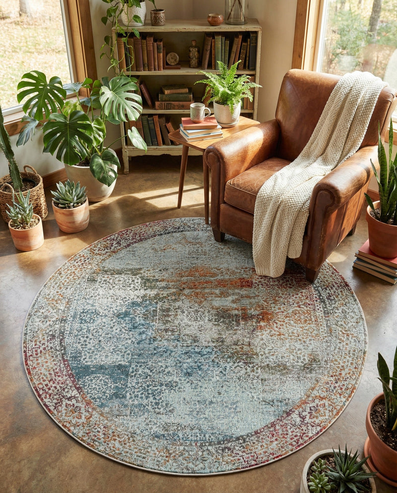 Caribbean Breeze Collection Area Rug -  Yucatan Round Multi  lifestyle 19