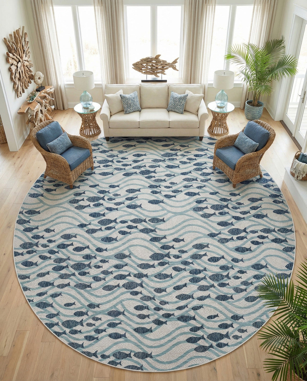Seaside Haven Rugs Collection Area Rug -  Harbor Round Blue  lifestyle 99