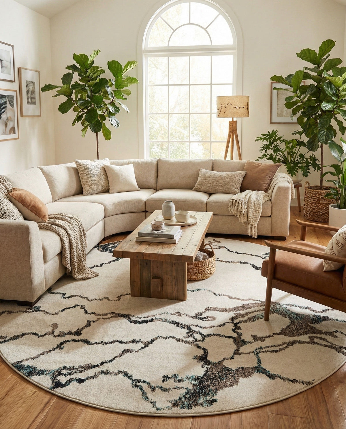 Brighton Terrace Collection Area Rug -  Aldrington Round Ivory  lifestyle 122