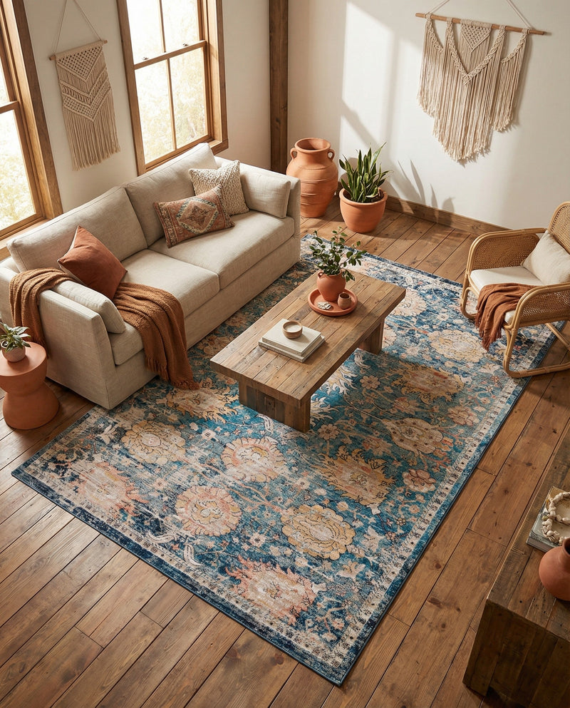 Seville Stripes Collection Area Rug -  Cordoba (Blue) Rectangle Blue  lifestyle 25