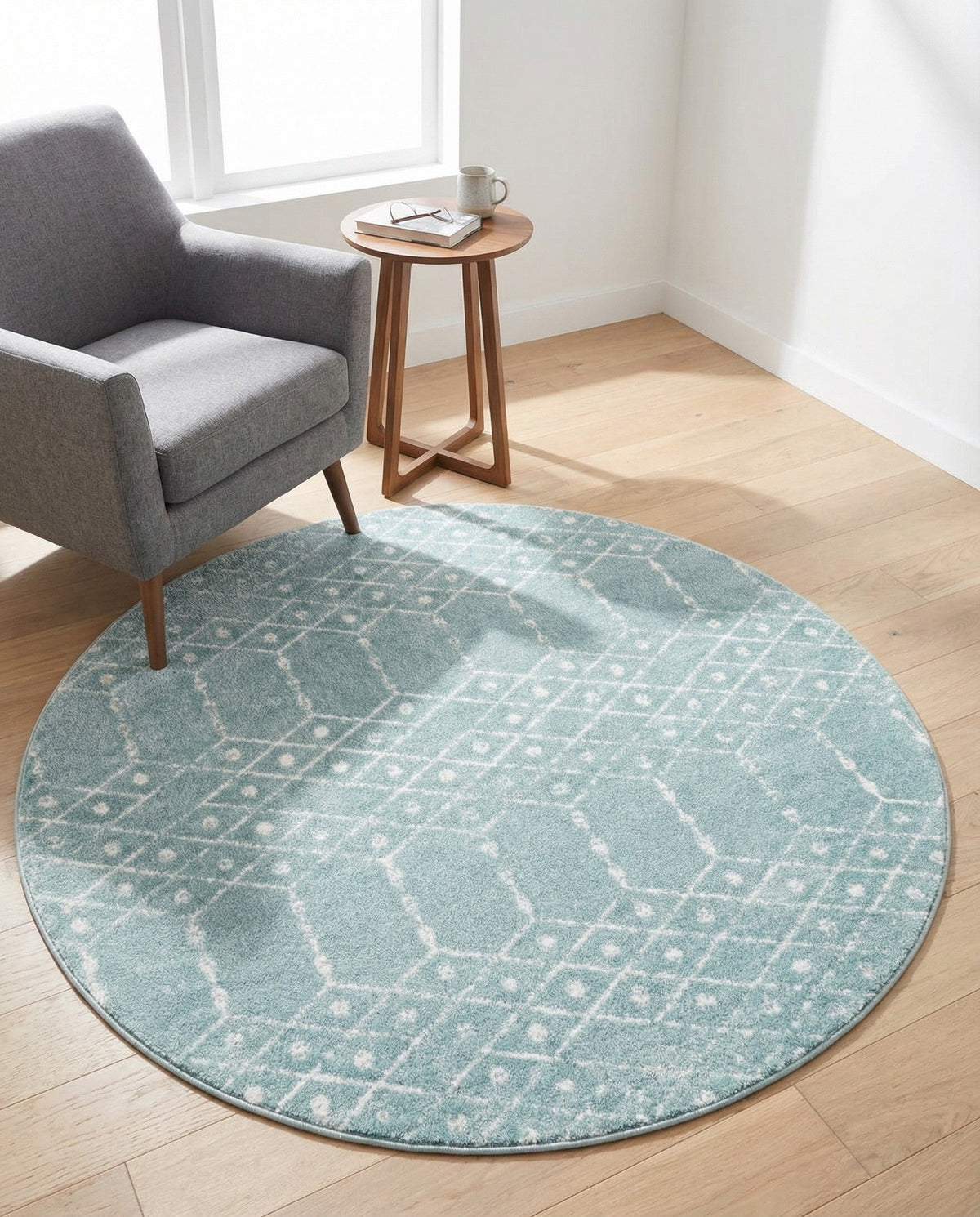 Marrakesh Lattice Collection Area Rug - Casablanca (Aqua) Round Aqua  lifestyle 91