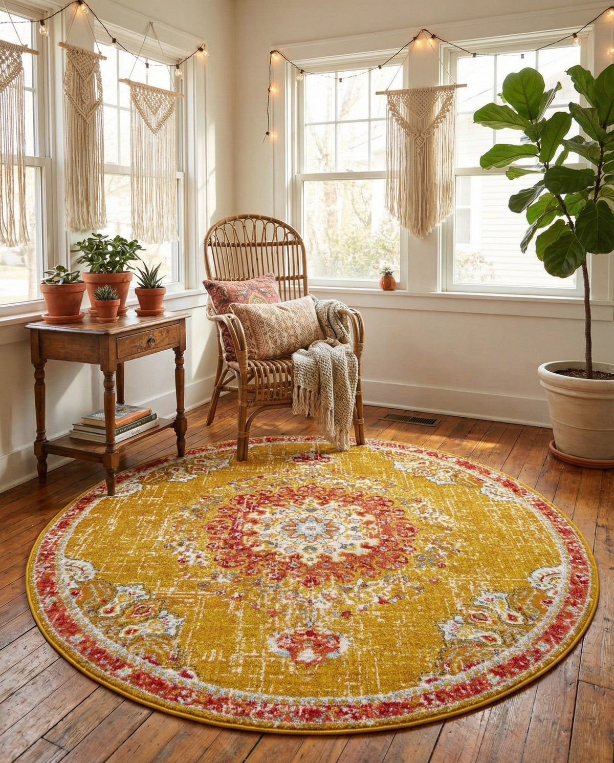 Brighton Terrace Collection Area Rug - Hove (Gold) Round Gold  lifestyle 123