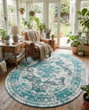 Riviera Elegance Collection Area Rug -  Menton (Turquoise) Oval Turquoise  lifestyle 63