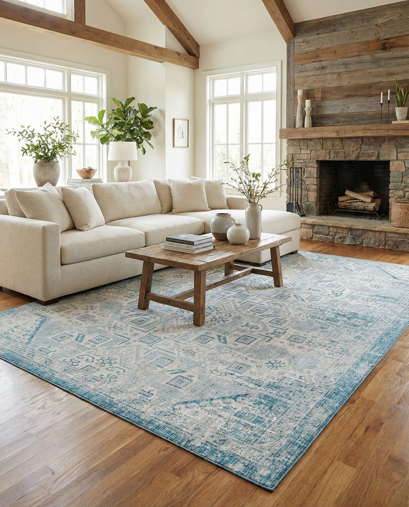 Tribal Terrace Treasures Collection Area Rug - Mayan Marina (Teal) Rectangle Teal  lifestyle 5