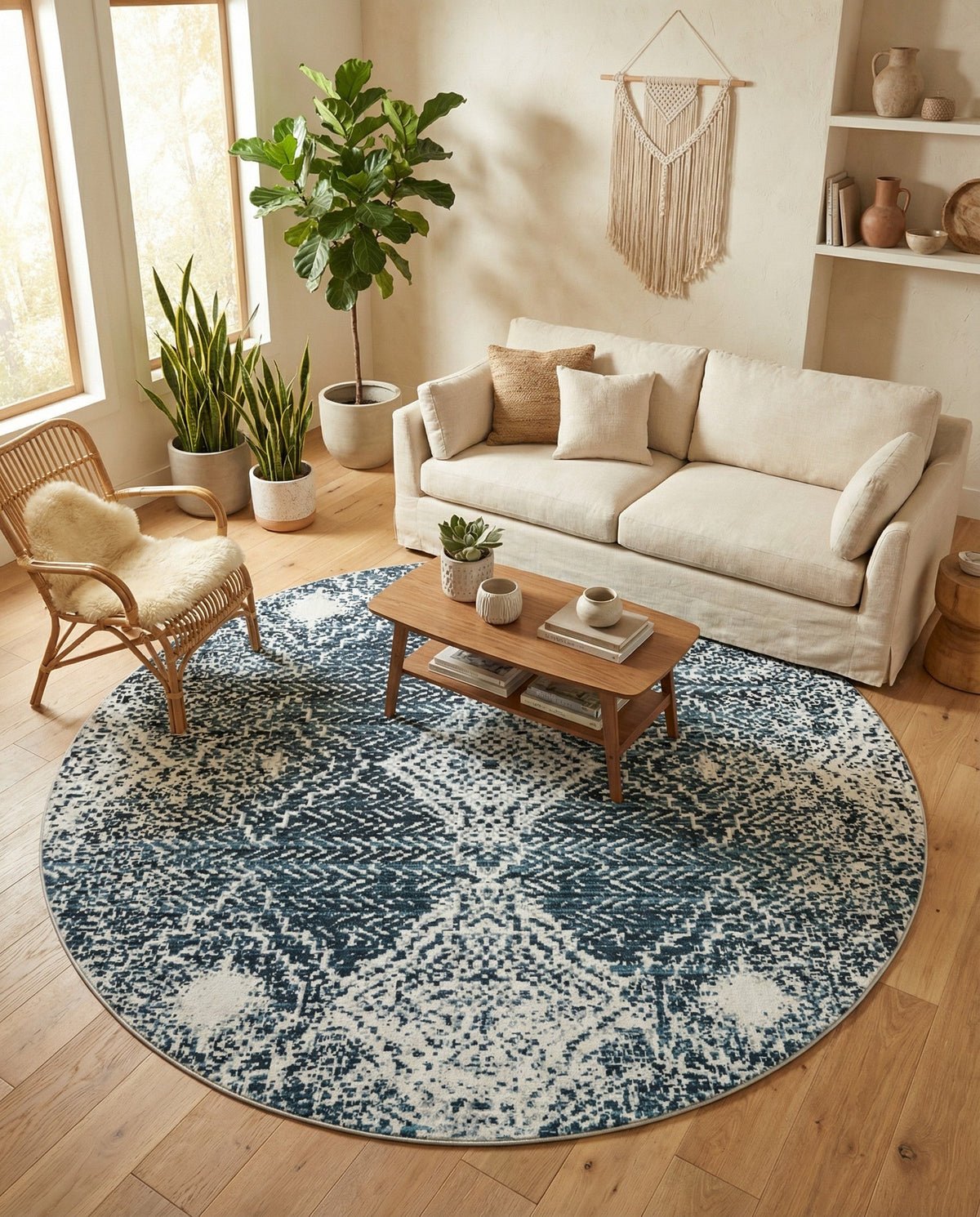 Aegean Elegance Washables Collection Area Rug -  Naxos Round Navy Blue  lifestyle 105