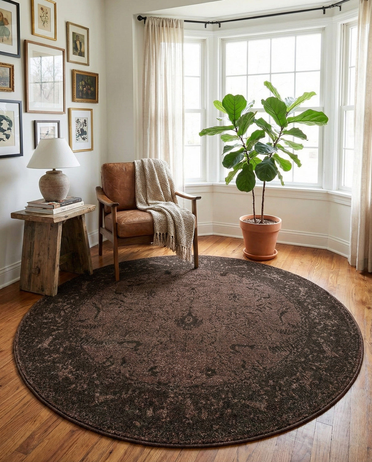 Horizon Collection Area Rug -  Apex (Brown) Round Brown  lifestyle 49
