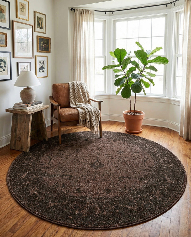 Horizon Collection Area Rug -  Apex (Brown) Round Brown  lifestyle 49