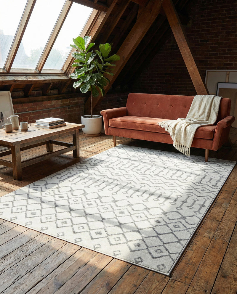 Marrakech Lattice Collection Area Rug - Medina (Ivory) Rectangle Ivory  lifestyle 12