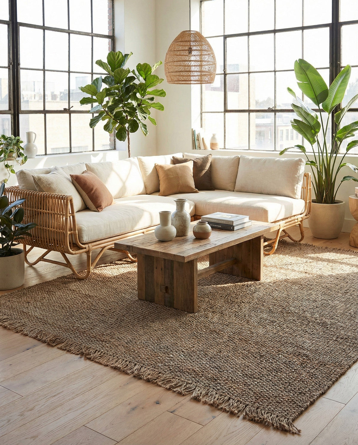Savannah Jute Collection Area Rug - Seashore Rectangle Gray  lifestyle 30