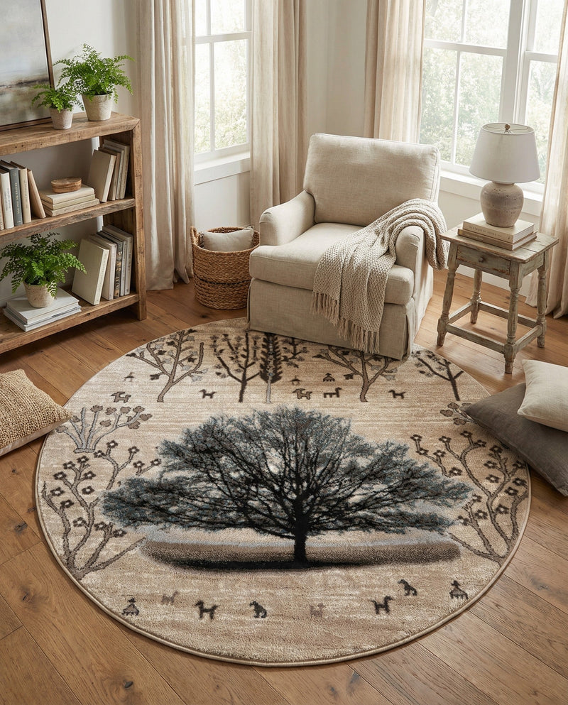 Coastal Haven Collection Area Rug -  Coastline Round Beige  lifestyle 60