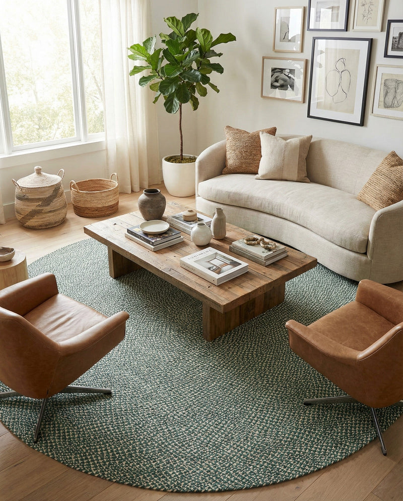 Highland Woven Jute Collection Area Rug - Glenmore (Green) Round Green  lifestyle 48