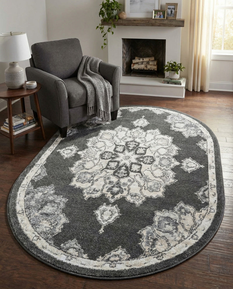 Beverly Grove Collection Area Rug - Melrose (Charcoal) Oval Charcoal  lifestyle 24