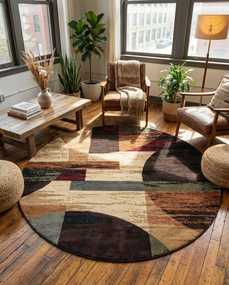 Bistro Lounge Collection Area Rug -  Latte Round Multi  lifestyle 47