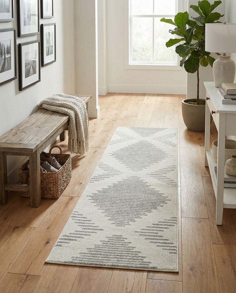 Seychelles Stripes Collection Area Rug - Mahe (Ivory and Gray) Runner Ivory and Gray  lifestyle 59
