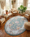 Arcadia Rugs Collection Area Rug - Eden (Gray and Blue) Oval Gray and Blue  lifestyle 60